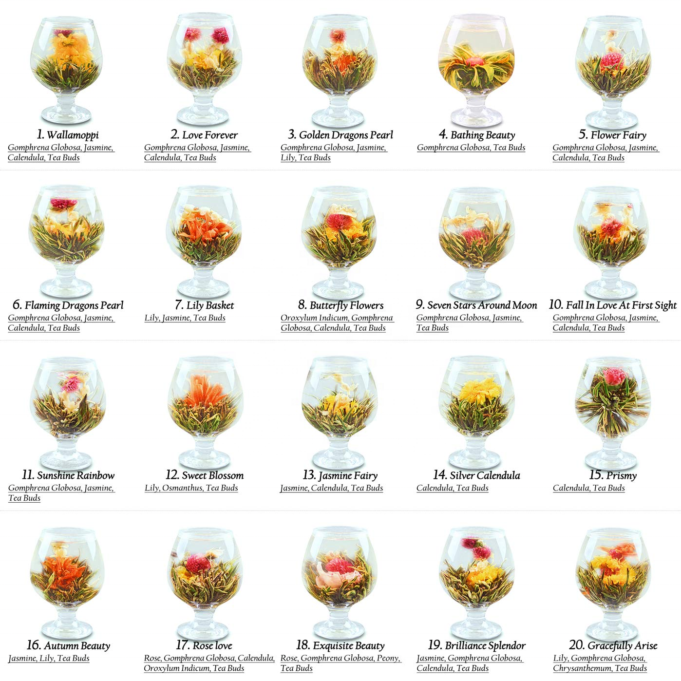 Xanadu 20 Flavor Beautiful Flowering EU Food Standard Blooming Tea Ball Natural Healthy Flower Organic Balls Fruit Flavors