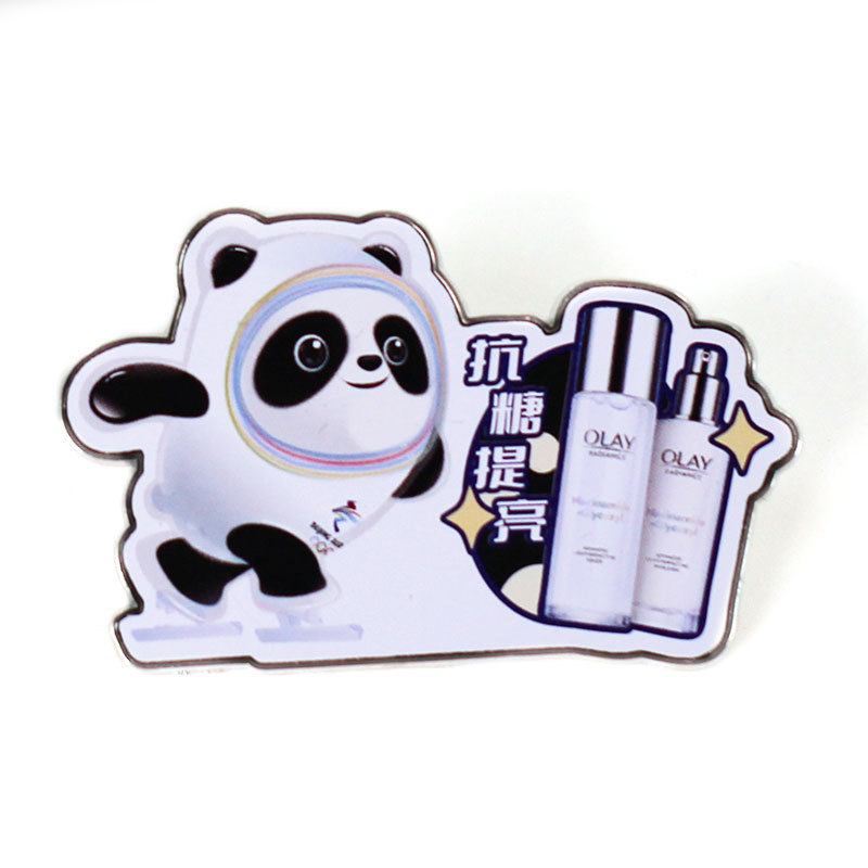 Custom Metal Pin Badge Cute Panda Sports Theme Silk Screen Printing Souvenir Panda Badge Pin