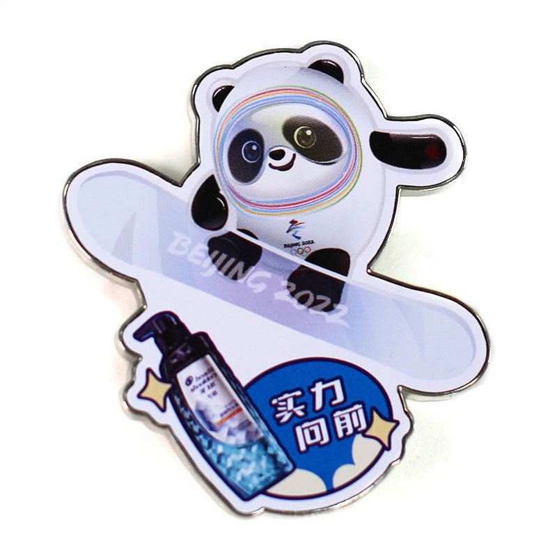 Custom Metal Pin Badge Cute Panda Sports Theme Silk Screen Printing Souvenir Panda Badge Pin