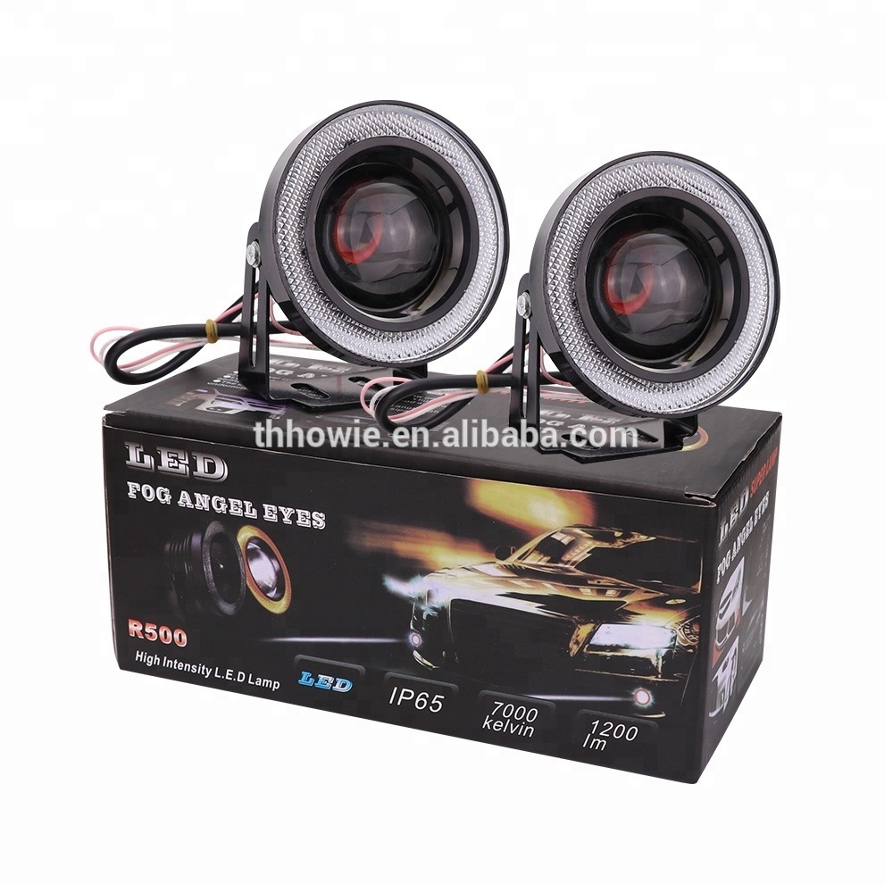 Universal 3.5 3.0 2.5 inch Car LED Angel Eyes Fog Light White With Lens DC 12V Auto Fog Lamp DRL COB Daytime Running Light