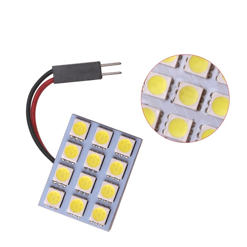 12SMD 5050 Chip Car Led Panel Interior Dome Light DC 12V Auto Roof lamp T10+Festoon Adapters Read Bulb