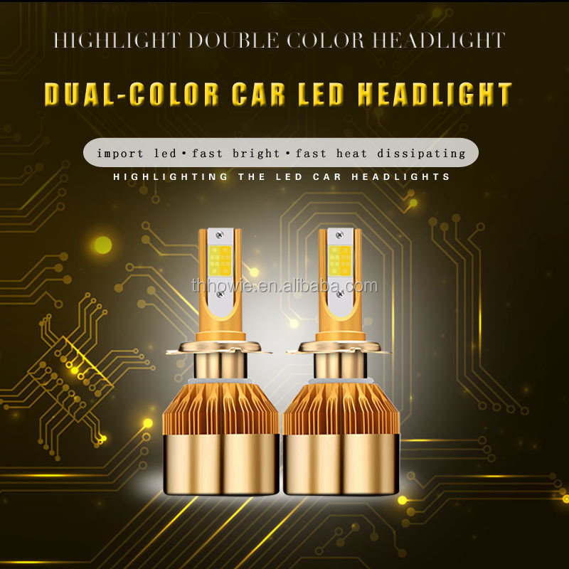 H4 H3 H7 H8 H11 Car Led Headlight Bulb 9005 9006 880 9012 H1 Double Color Auto Fog Lamp DC12V 38W Plug&Play white+amber