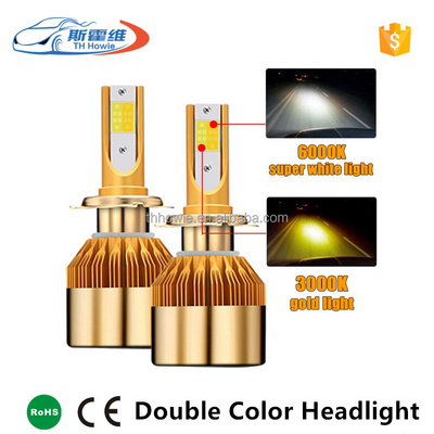 H4 H3 H7 H8 H11 Car Led Headlight Bulb 9005 9006 880 9012 H1 Double Color Auto Fog Lamp DC12V 38W Plug&Play white+amber