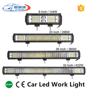 9"20"26"32" Inch Car Led 3 Row Work Light Bar For Truck Lamp 144W 288W 360W 432W Flood Light DC10-30V Fog Lamp Headlight