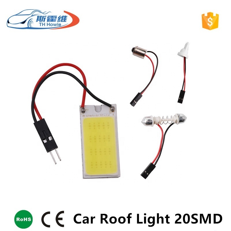 T10 COB Festoon Car Led Panel Roof Light 2 Adapters 20SMD Dome Light Auto Interior Reading Lamp Bulb DC 12V 6500K