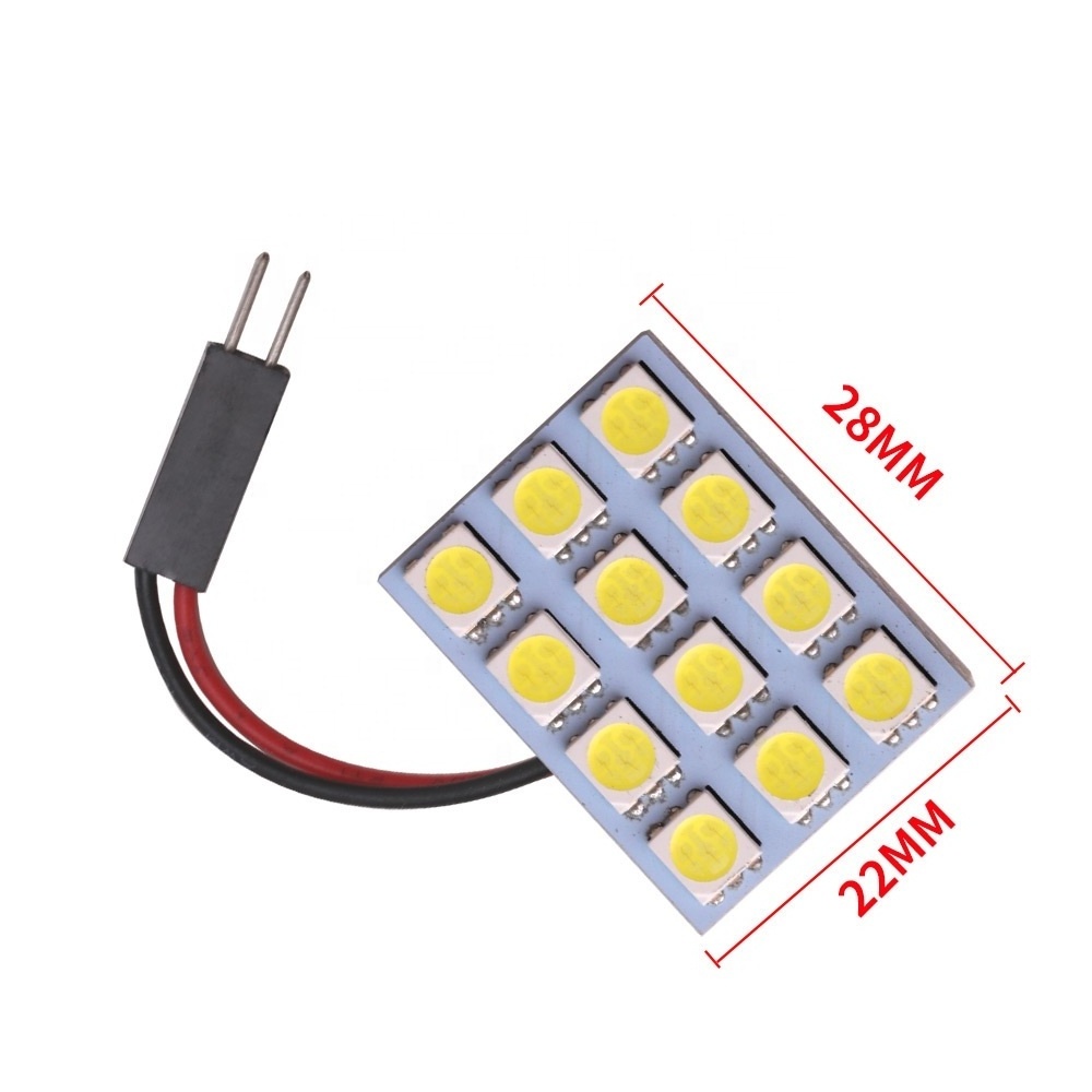 12SMD 5050 Chip Car Led Panel Interior Dome Light DC 12V Auto Roof lamp T10+Festoon Adapters Read Bulb