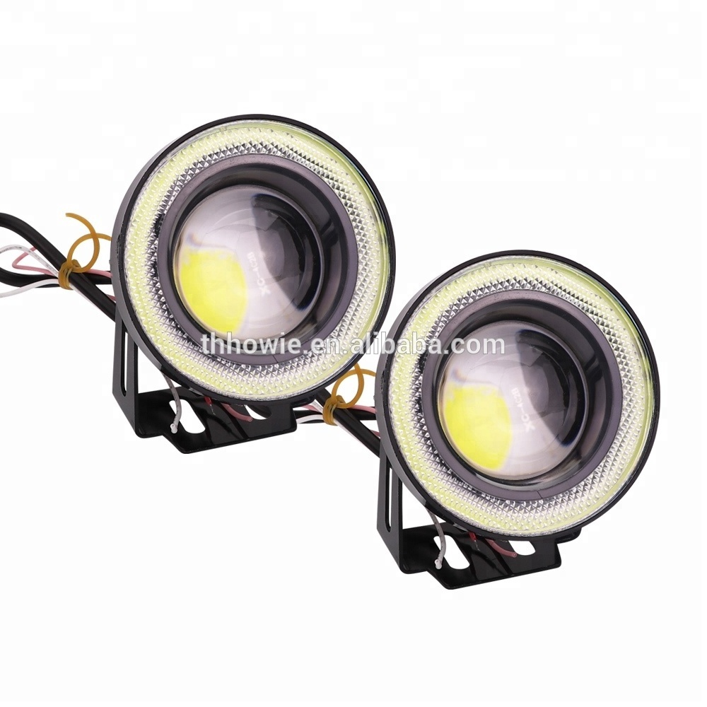 Universal 3.5 3.0 2.5 inch Car LED Angel Eyes Fog Light White With Lens DC 12V Auto Fog Lamp DRL COB Daytime Running Light