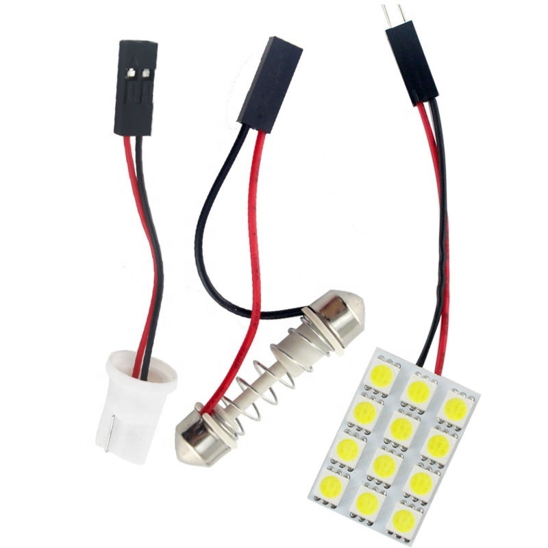 12SMD 5050 Chip Car Led Panel Interior Dome Light DC 12V Auto Roof lamp T10+Festoon Adapters Read Bulb