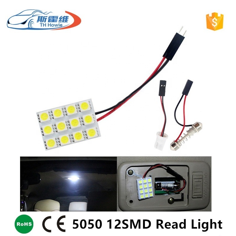 12SMD 5050 Chip Car Led Panel Interior Dome Light DC 12V Auto Roof lamp T10+Festoon Adapters Read Bulb