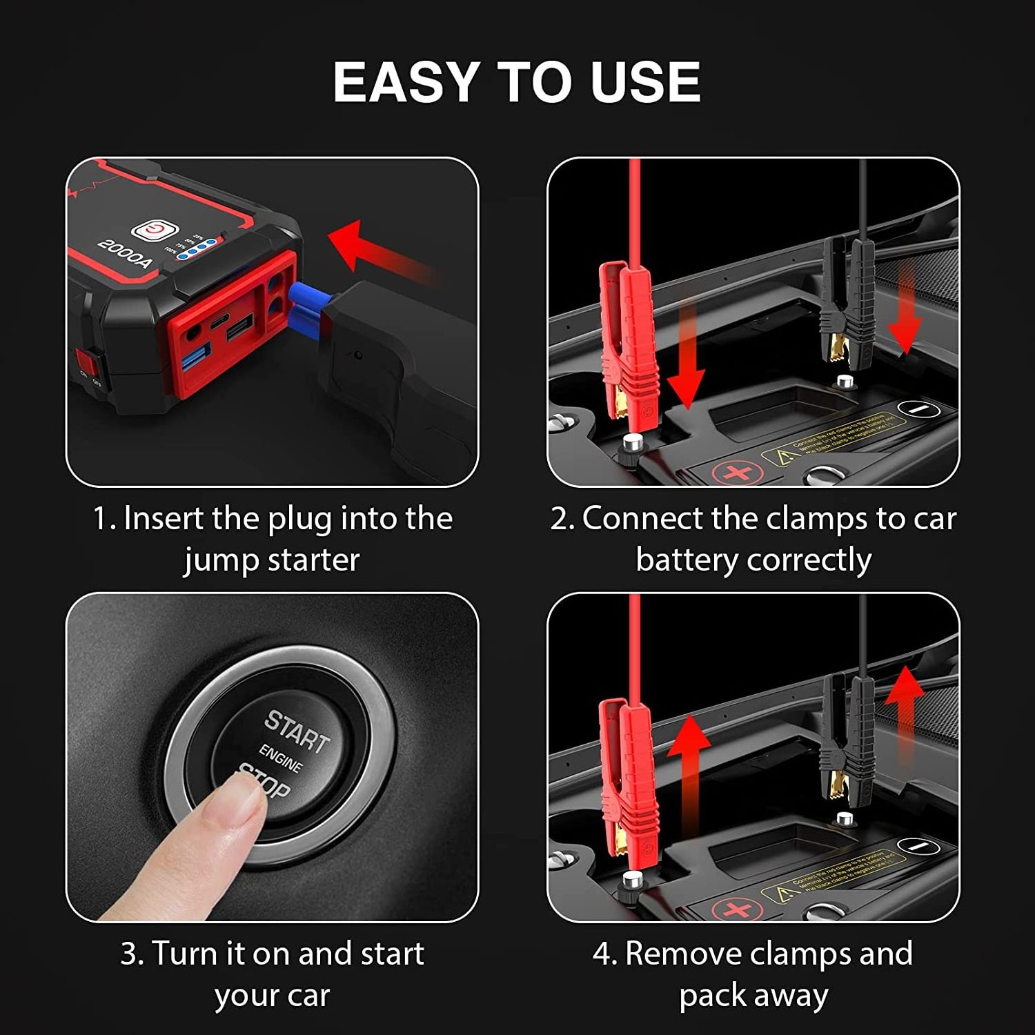 Utrai Car Jump Starter with 2000A Power Bank for Emergency Battery Booster to Jump Start 8L Gasoline and 6.5L Diesel Engine