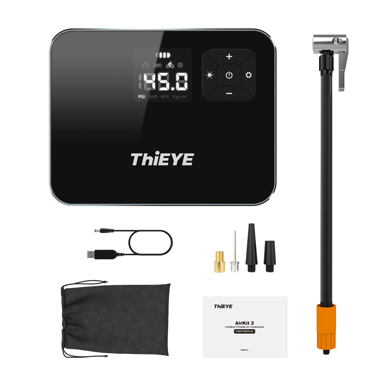 ThiEYE Car Tyre Inflator with Pressure Gauge & Battery 120PSI Rechargeable Pump For Cars Bikes Motors Compact Compressor OEM