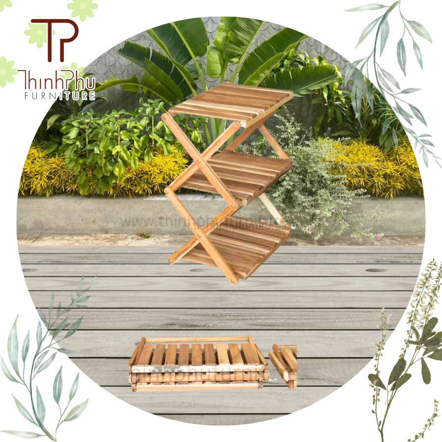 Custom Storage Shelf 3 Tier Stand Bamboo Shoe Rack with Wooden and Foldeable Style