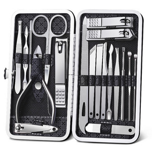 19pcs Professional Multifunctional Stainless Steel Nail Clipper Kits Portable Manicure Pedicure Tool Nail Cutter set with PU Bag