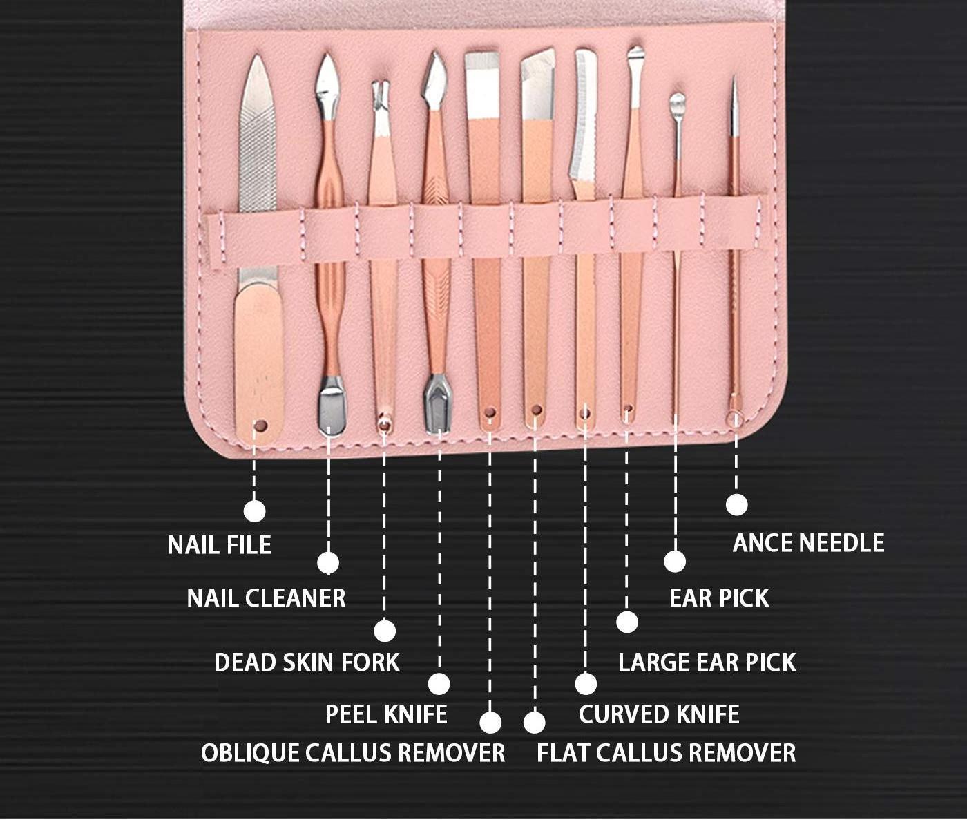 Custom Logo Manicure Pedicure Set Professional Toenails Cuticle Cutter Fingernails Grooming Kit Nail Clippers Set 16 in 1