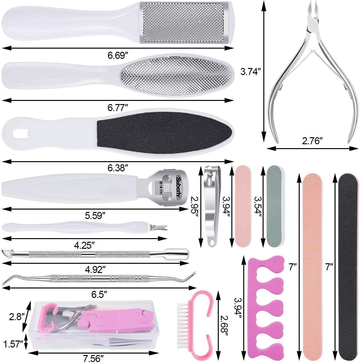 23pcs/set Pink stainless Steel Foot Care Kit foot file Callus Remover Professional Pedicure Tools Set Foot Rasp