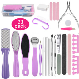 23pcs/set Pink stainless Steel Foot Care Kit foot file Callus Remover Professional Pedicure Tools Set Foot Rasp