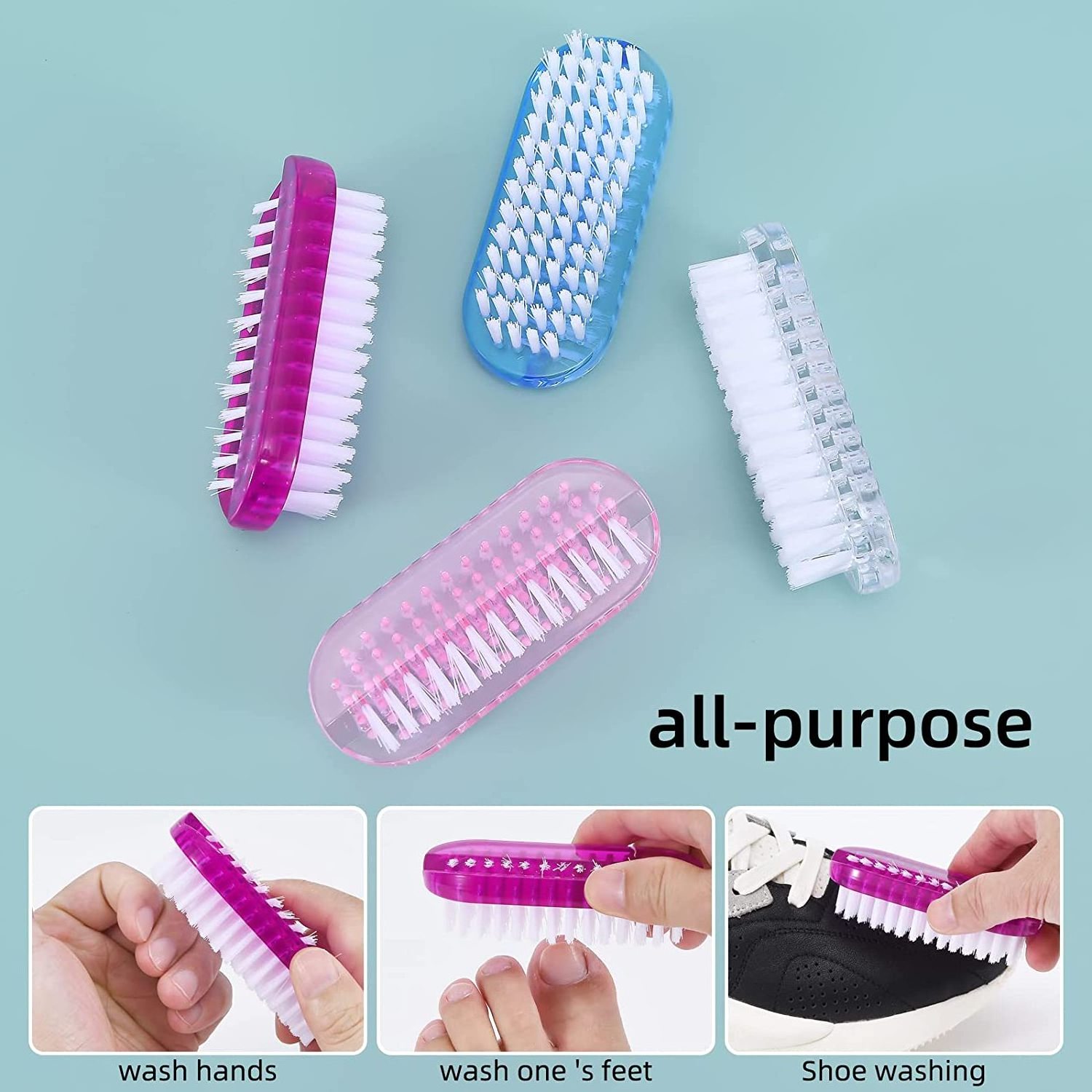 Cleaning Nail Brush Two Sided Hand Fingernail Scrub Brush Soft Stiff Bristles Nails Toes Scrubber