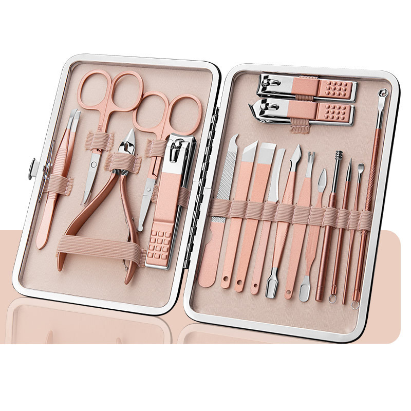 Custom Logo Manicure Pedicure Set 18Pcs Stainless Steel Nail Clippers Nail cutter Set Nail Tool with Leather Case