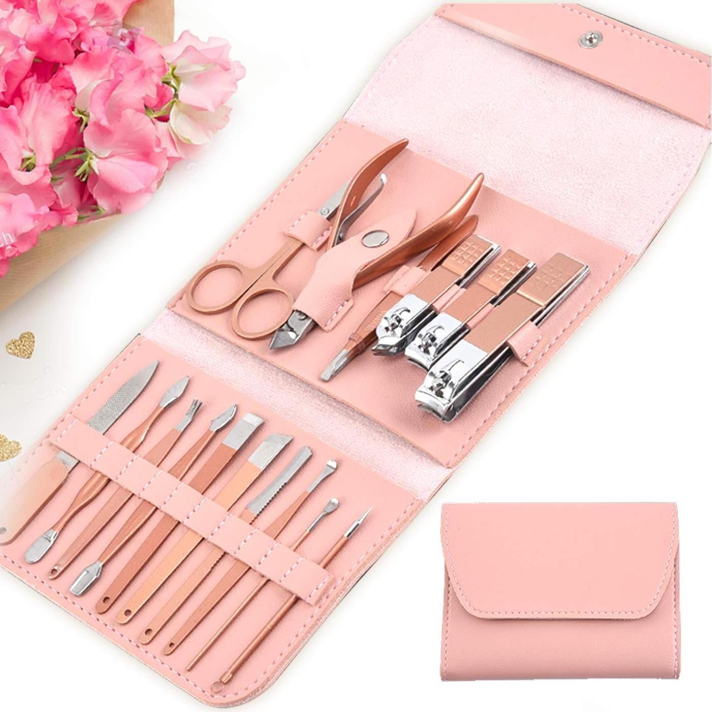 Custom Logo Manicure Pedicure Set Professional Toenails Cuticle Cutter Fingernails Grooming Kit Nail Clippers Set 16 in 1