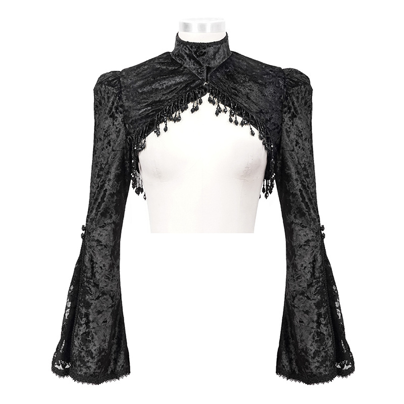 CA020 gothic stand collar sexy ladies lace bubble sleeves velvet small shawl with tassels