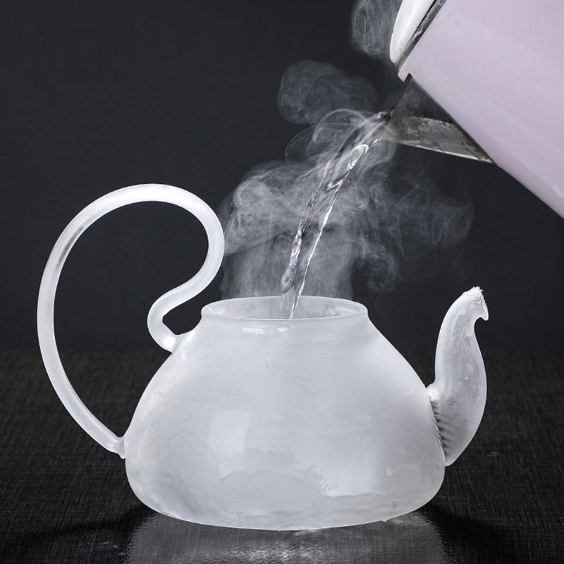 Hot Selling Unique Shape Heat Resistant Glass Tea Coffee Pot Stovetop & Microwave Safe Glass Teapot with Removable Infuser