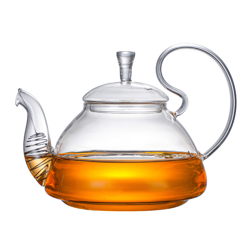 Hot Selling Unique Shape Heat Resistant Glass Tea Coffee Pot Stovetop & Microwave Safe Glass Teapot with Removable Infuser