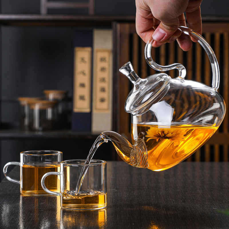 Hot Selling Unique Shape Heat Resistant Glass Tea Coffee Pot Stovetop & Microwave Safe Glass Teapot with Removable Infuser