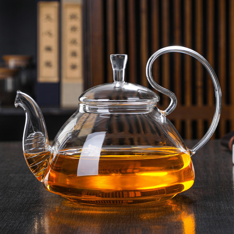 Hot Selling Unique Shape Heat Resistant Glass Tea Coffee Pot Stovetop & Microwave Safe Glass Teapot with Removable Infuser