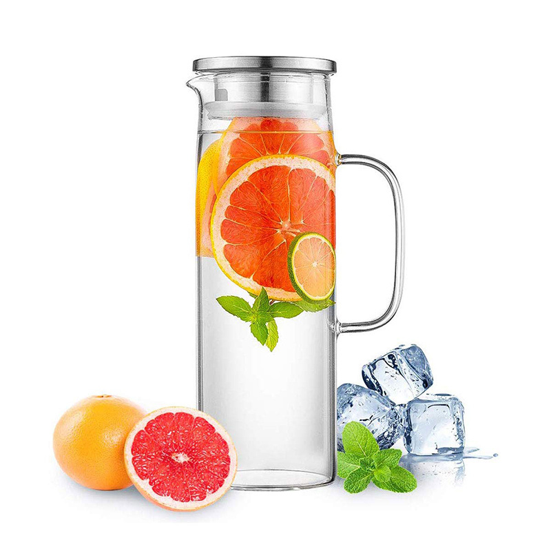 50oz Stovetop Safe 1500ml Water Pitcher with Lid and Handle Heat Resistant Borosilicate Glass Carafe for Ice Tea/Juice/Water