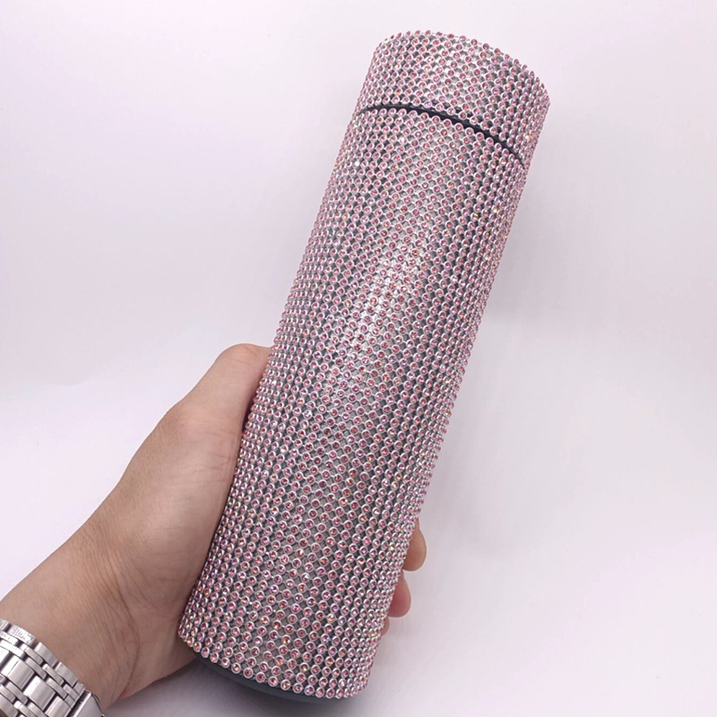 2021 Luxury Led Temperature Display Thermal Metal Insulated Smart Bling Diamond Thermo Rhinestone Tumbler Thermo Water Bottle