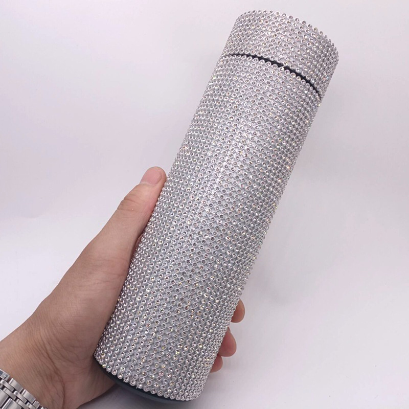 2021 Luxury Led Temperature Display Thermal Metal Insulated Smart Bling Diamond Thermo Rhinestone Tumbler Thermo Water Bottle