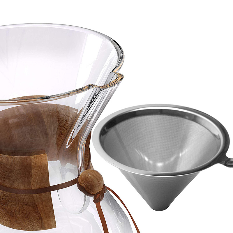 Hot Selling Pour Over Glass Coffee Maker with Wooden Collar and Metal Filter 8 Cup/6 Cup