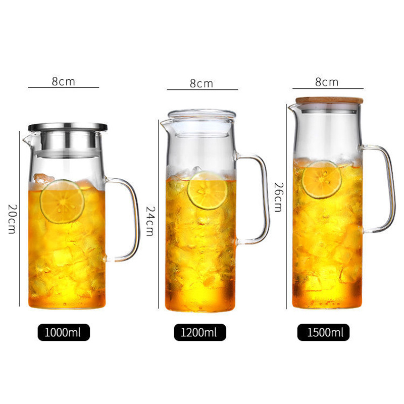 50oz Stovetop Safe 1500ml Water Pitcher with Lid and Handle Heat Resistant Borosilicate Glass Carafe for Ice Tea/Juice/Water