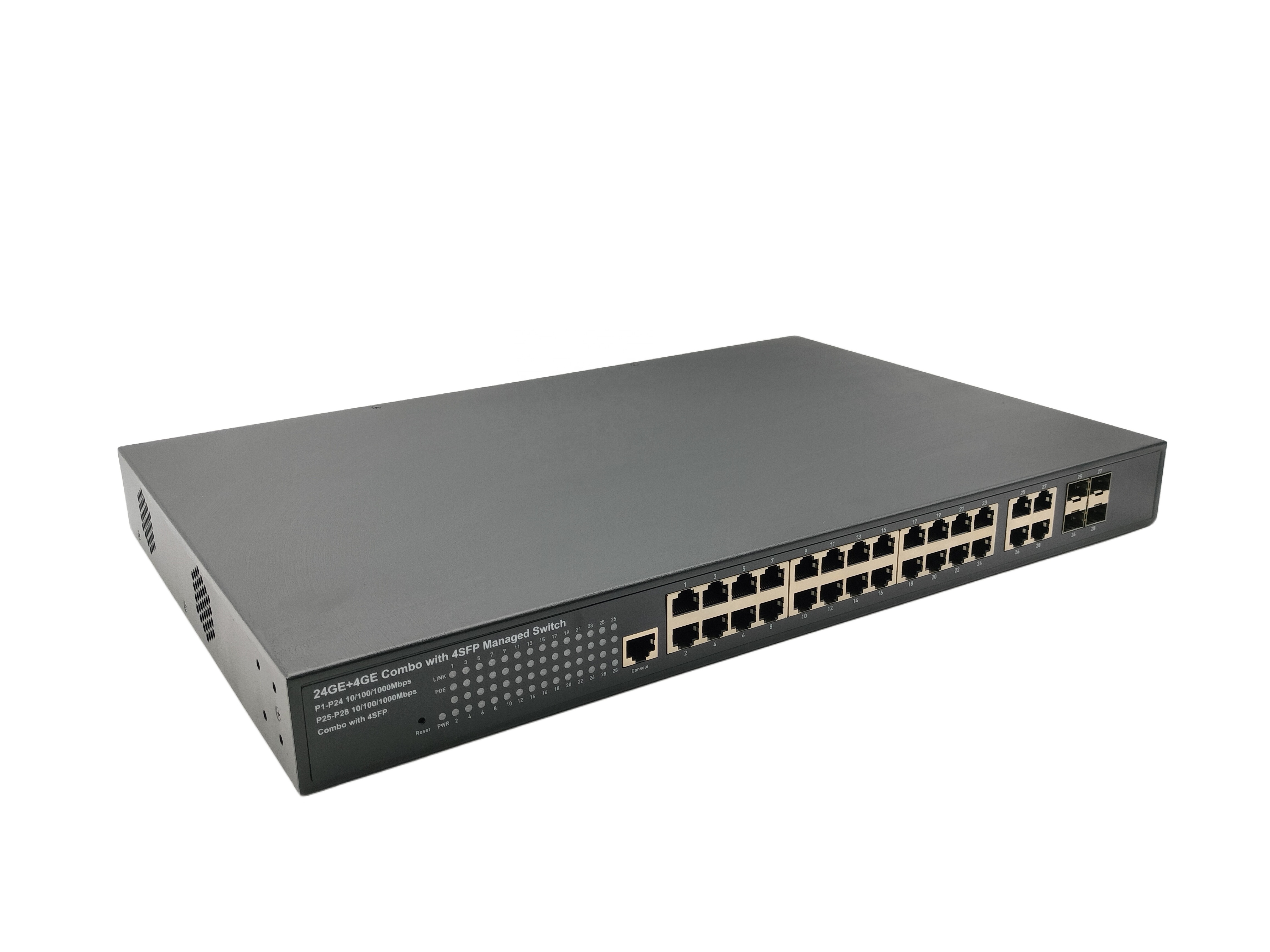 24 port gigabit managed poe switch with 4 x 10/100/1000Mbps RJ45 SFP combo switches