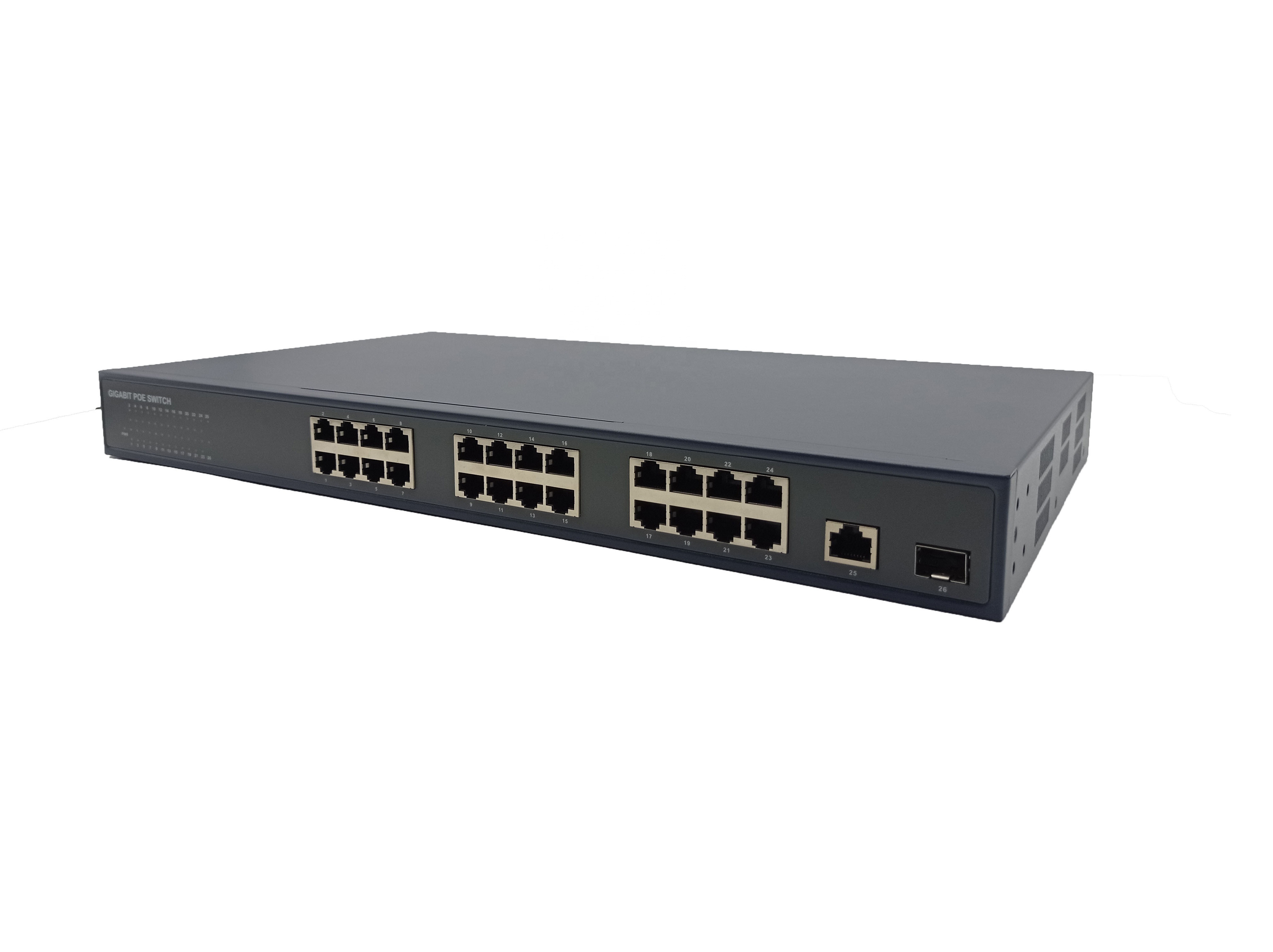 24 port gigabit PoE Switch uplink port with 1gigabit SFP and 1RJ45 poe for wireless AP