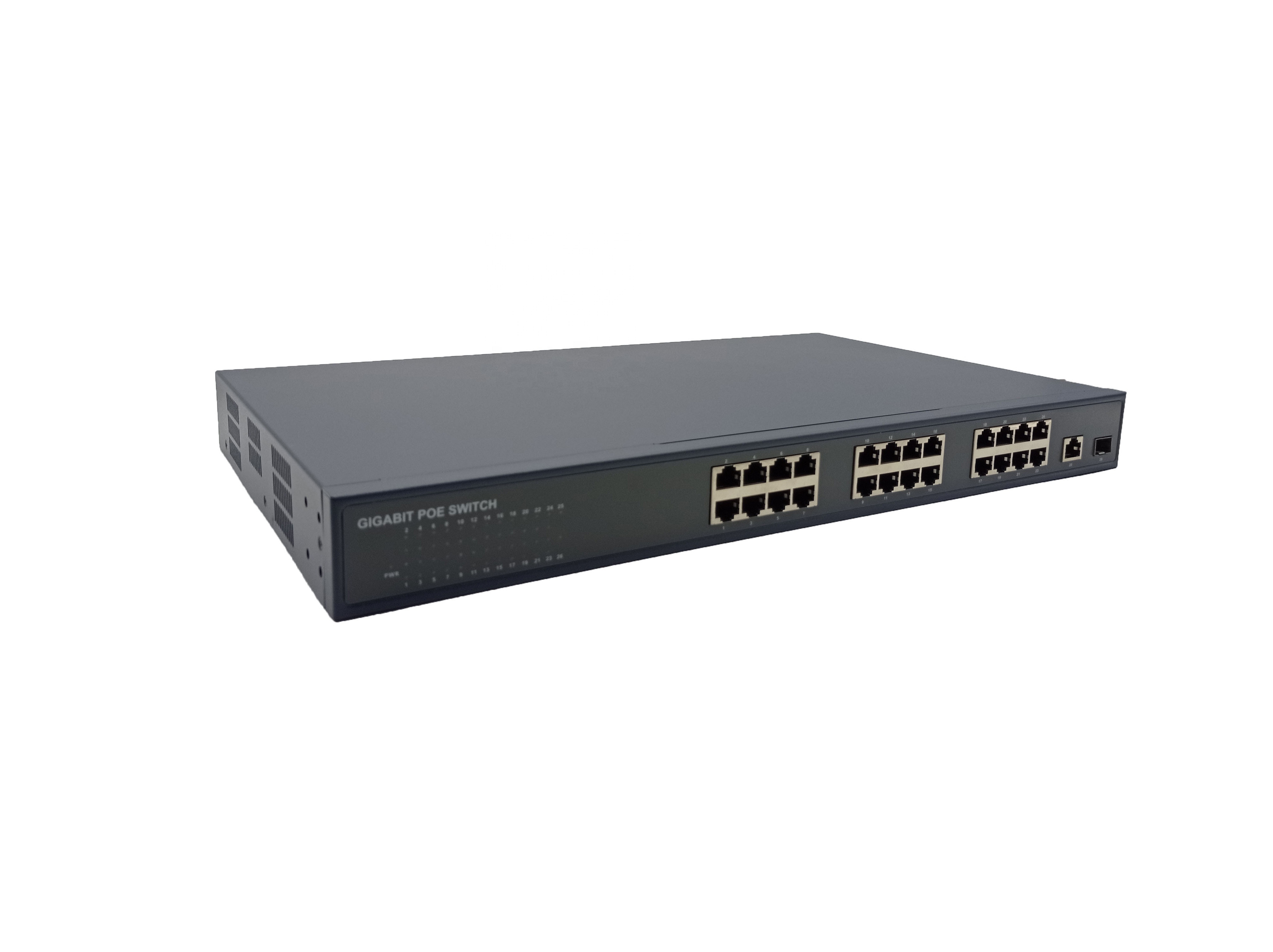 24 port gigabit PoE Switch uplink port with 1gigabit SFP and 1RJ45 poe for wireless AP