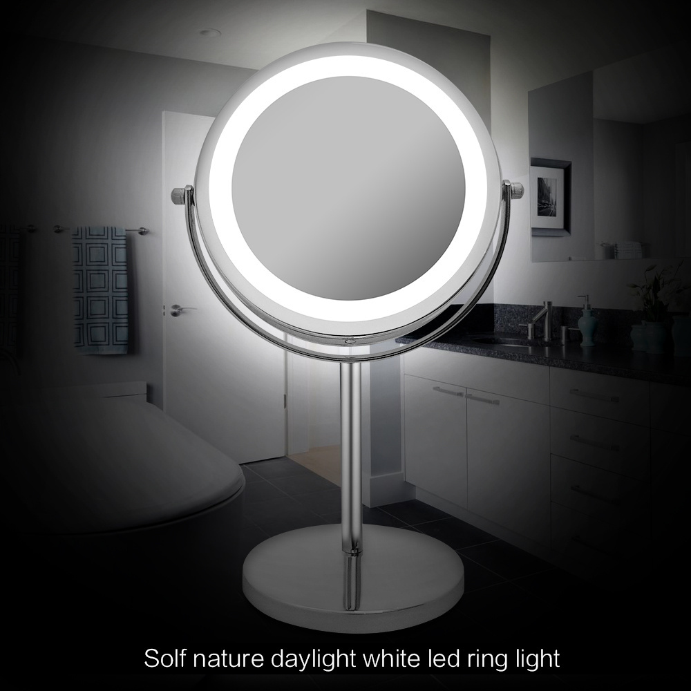 Mini LED Table Pocket Makeup Vanity Hand Held Cosmetic Round Magnifying Mirror with Light for Make Up