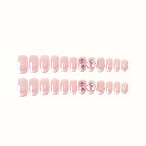 2024 24 pcs simple design white french edge toe nails press on nude pink artificial feet nails full cover wholesale