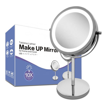 Mini LED Table Pocket Makeup Vanity Hand Held Cosmetic Round Magnifying Mirror with Light for Make Up