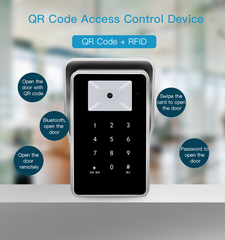 Qr code reader access control 13.56Mhz IC card reader RS232 RS485 Wiegand 26 34 Web based TCP IP RFID Keypad access control