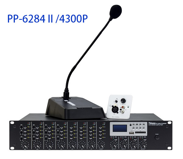 Thinuna PP-6284 II 8 IN 4 OUT Multizone Mixer Amplifier 4*300W PA System Power Mixer Audio Constant Voltage Amplifier