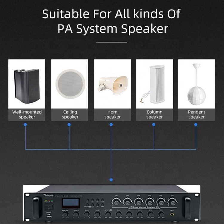 Thinuna VTA Series PA Public Address System Power Amp Mixing 6 Zones Speaker Output USB Tuner BT 480 Watt Mixer Amplifier