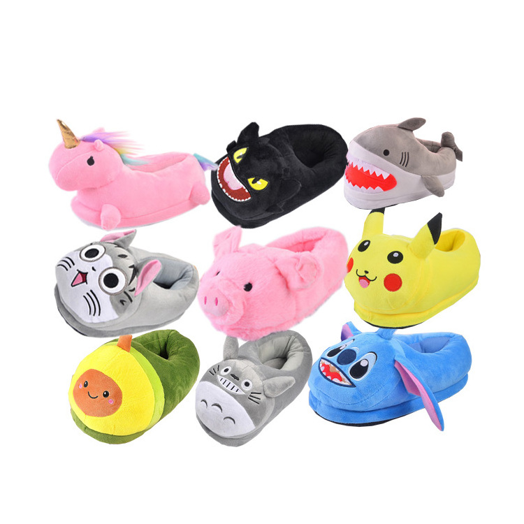 Winter Designer Plush Cartoon Animal Slippers For Women Men Indoor Home Bedroom Shark Stitch Pikachu Cheese cat Flat Slippers