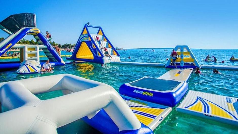 inflatable floating water park trampoline water  triangle slide for adults and children