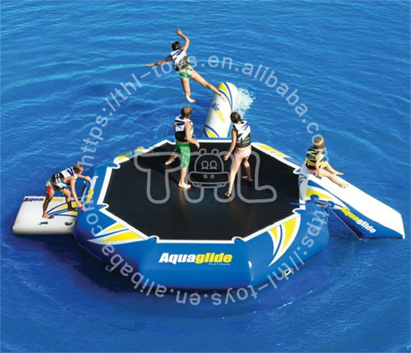 mini commercial water park toy floating jumping bed for lake water park games outdoor inflatable water trampoline for sale