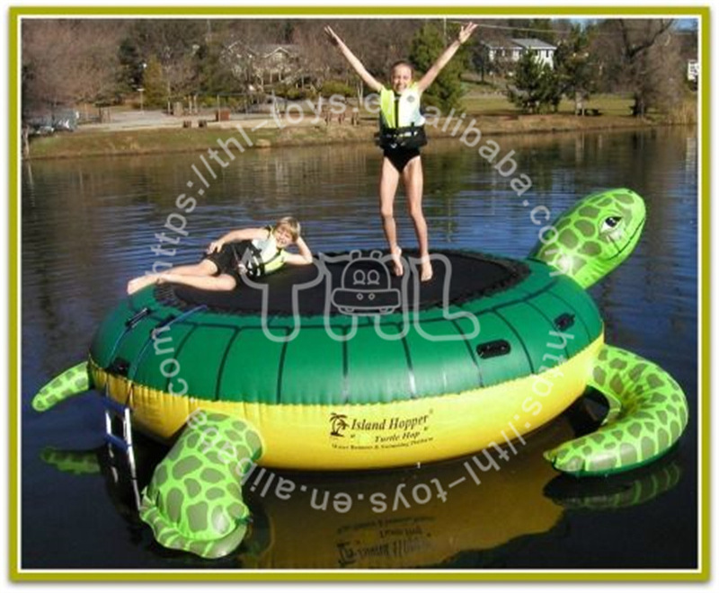 mini commercial water park toy floating jumping bed for lake water park games outdoor inflatable water trampoline for sale