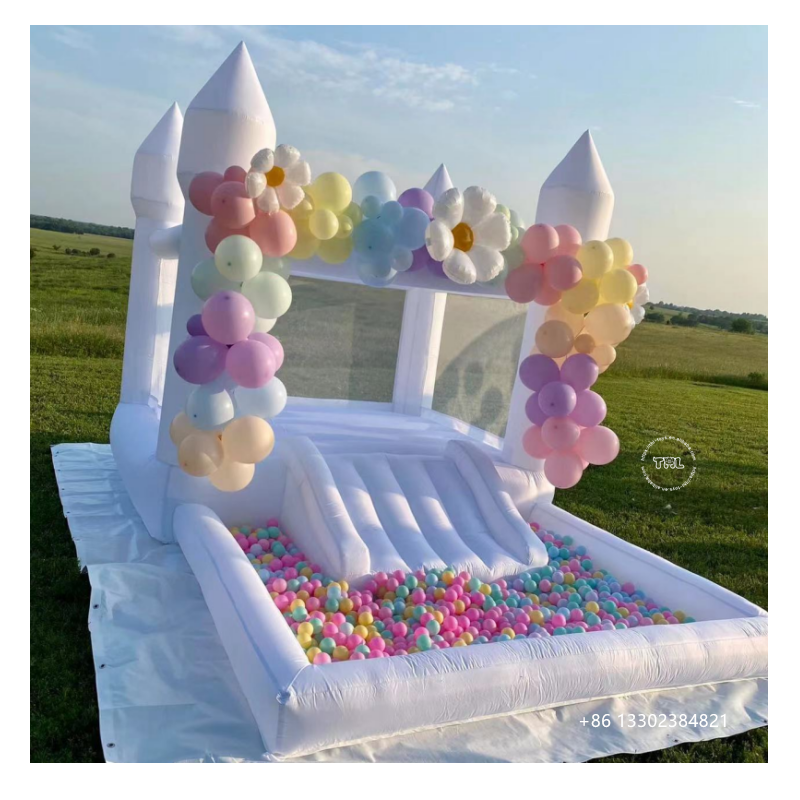 Moonwalk Commercial Jumping Bounce Slide White Inflatable Wedding Bouncy House With Ball pit pool