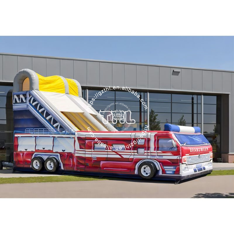 Commercial PVC Vehicle Bouncer Inflatable School Bus Jumper Fire Truck Bouncy Castle Tractor Bounce House Combo With Slide