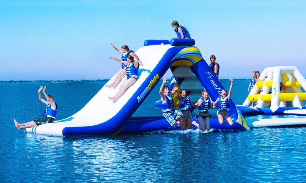 inflatable floating water park trampoline water  triangle slide for adults and children