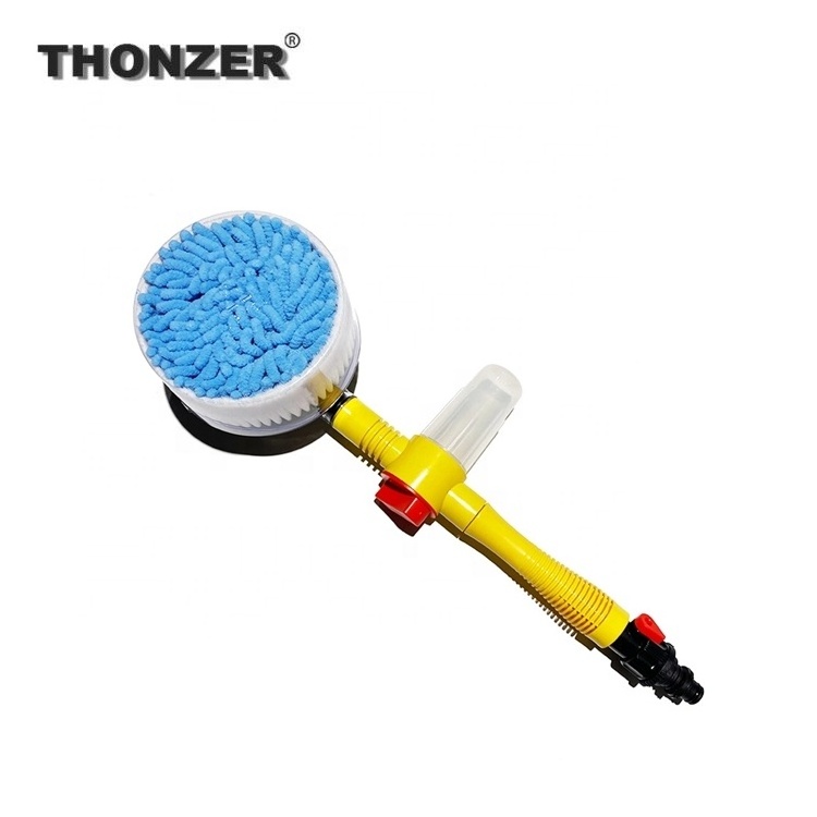 Hot selling Auto rotating car wash brush 360 degree water flow rotating car wash brush with soap dispenser long